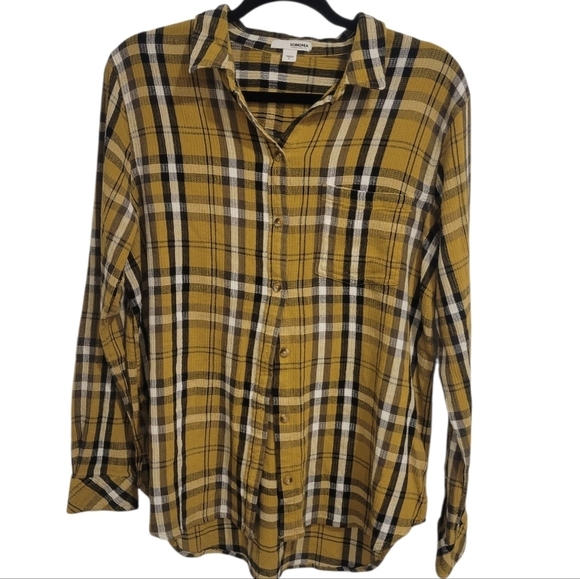 Sonoma Tops - Sonoma Women's Yellow Plaid Button Down Shirt
